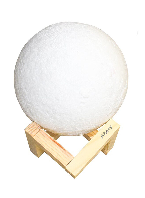 

Aibecy LED Moon Light Lamp with Wood Stand, 15cm, White/Yellow