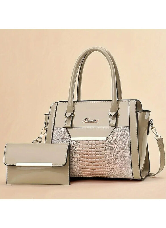 

DubaiGallery Crocodile Pattern Fashion Top Handle Satchel Bag for Women, Beige