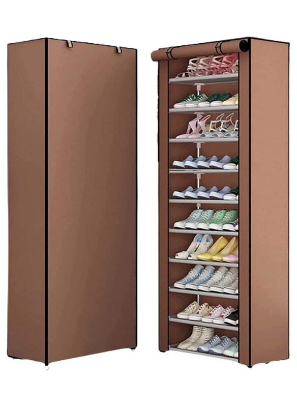 

DubaiGallery 9 Tier Shoes Rack Organizer with Dustproof Cover, Brown