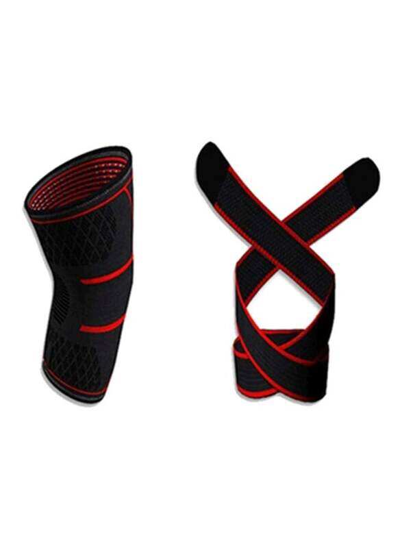 

Nusense Adjustable Compression Knee Brace Support Pads, 24cm, Black/Red