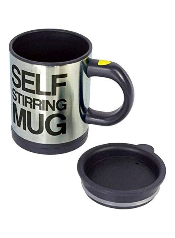 

Generic 350ml Stainless Steel Self Stirring Coffee Mug, Silver/Black