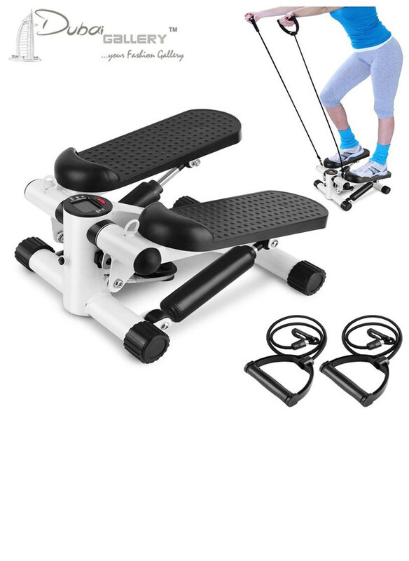 

Dubaigallery Mini Stepper Fitness Anti Slip Machine with Resistance Bands, White/Black