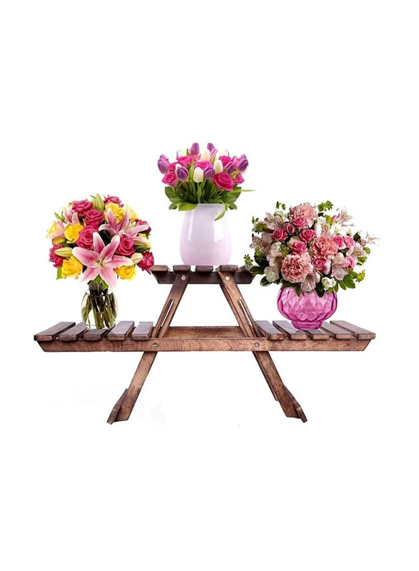 

DubaiGallery Wooden Planter Antique Foldable Stand Table with 3 Decks Plant Container for Flower Pot Planter & Flower Vase, Brown