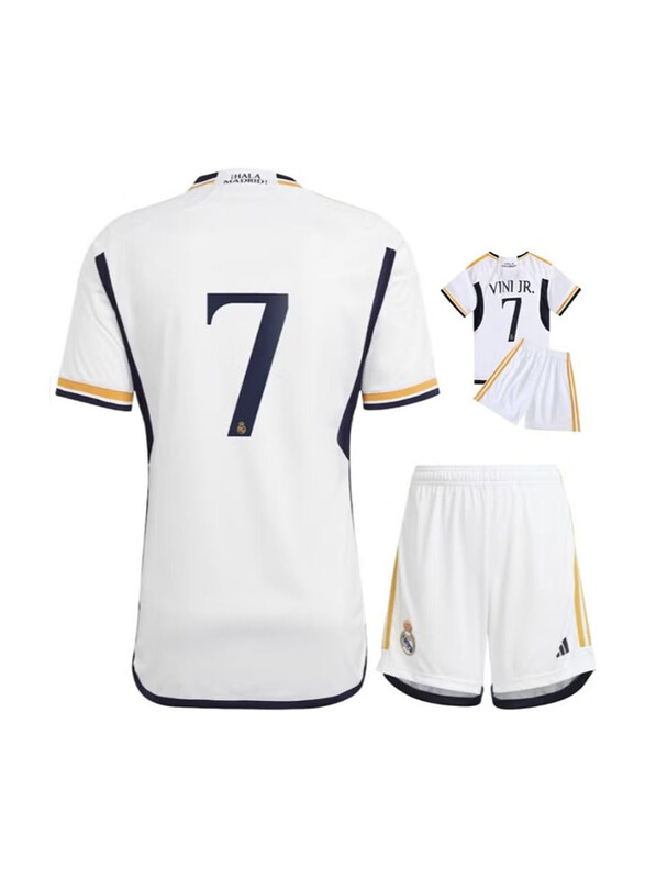 

Real Madrid C.F. 23/24 New Season Real Madrid Home Kits Vini Jr. Fans Football Jersey & Shorts Gift Set for Unisex, White