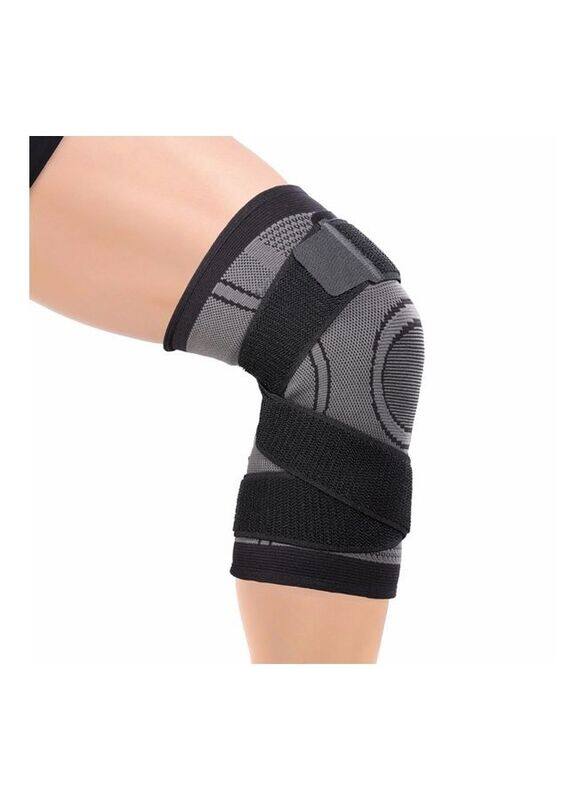 

Generic Knee Braces Knitted Adjustable Straps Support Compression Sleeve Non-Slip Breathable Basketball Running Fitness, 2-Piece, Large, Black/Grey