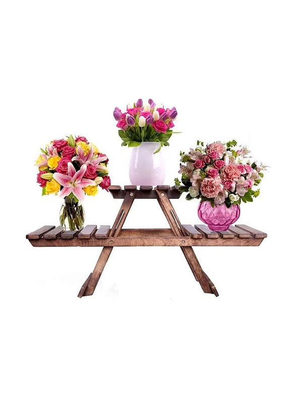 

DubaiGallery Wooden Planter Antique Foldable Stand Table with 3 Decks Plant Container for Flower Pot Planter & Flower Vase, Brown