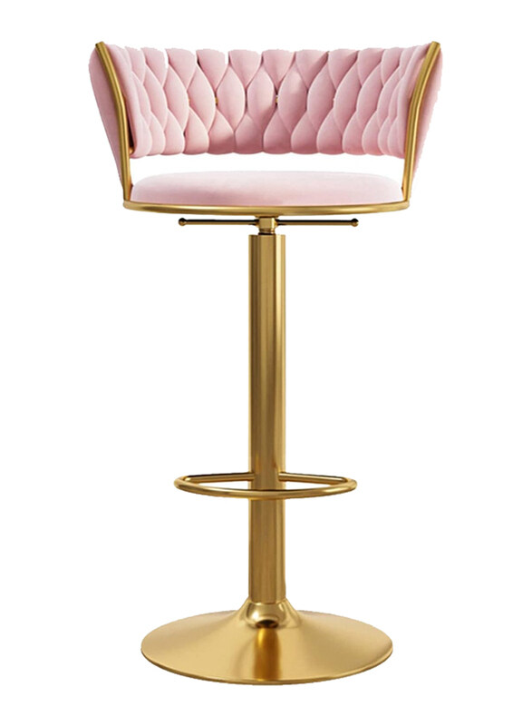 

DubaiGallery Luxury Bar Modern Round Adjustable Reception Chair, Gold/Light Pink