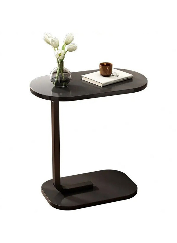 

DubaiGallery NAN C-Shaped Metal Frame MDF Simple Side Table, White/Walnut
