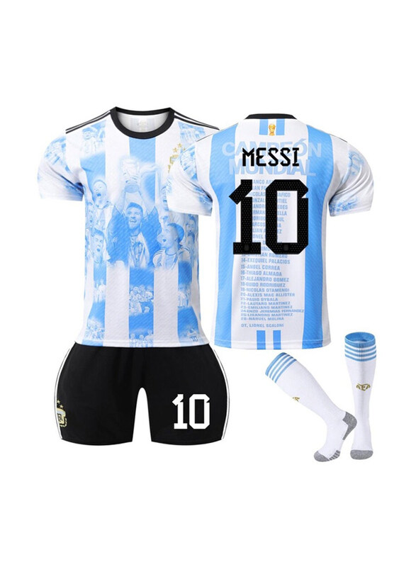 

DubaiGallery Argentina National Team World-cup Champion T-Shirt Kit Suit Jersey Short Sleeve Uniform with Socks, Blue/Black