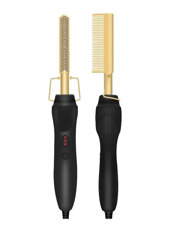 

DubaiGallery Electric Hot Hair Straightener Comb, Black/Gold