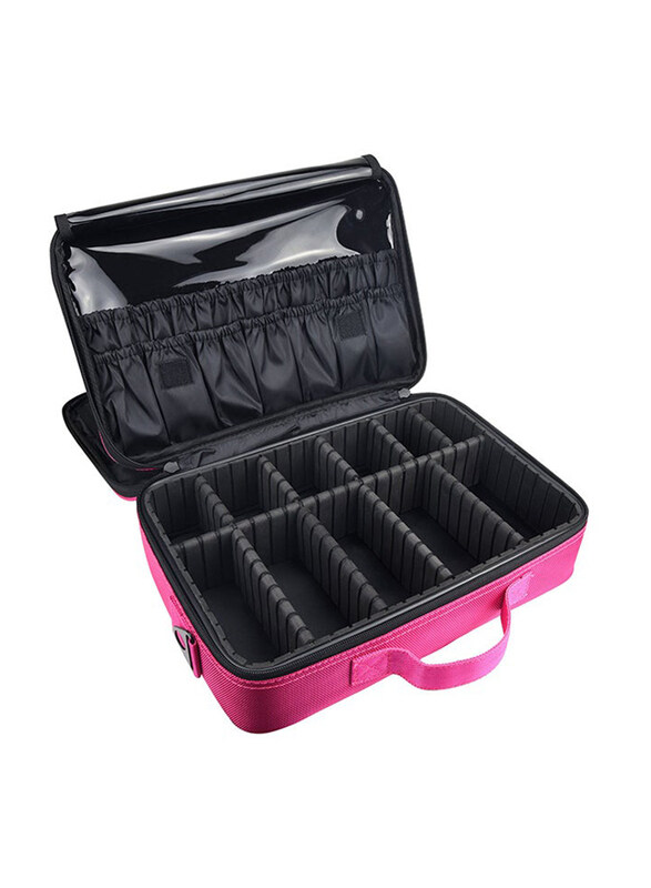

Goldwheat Travel Cosmetic Organizer Bag with Adjustable Divider & Shoulder Strap, Pink