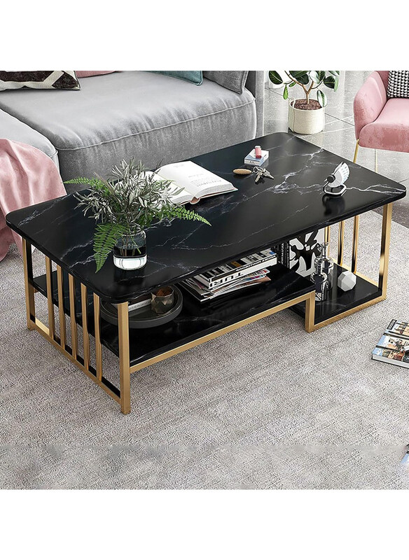 

DubaiGallery Home Sofa Large Area Center Wooden Side Coffee Table, Black/Gold