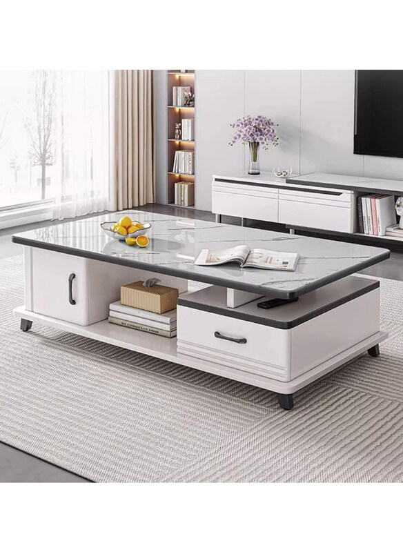 

DubaiGallery Glass Low Coffee Table With Storage Drawers, White