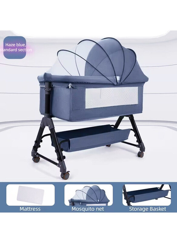 

DubaiGallery - Newborn 3-in-1 Portable Crib Bedside with Diaper Changing Table and Mosquito Net, Blue