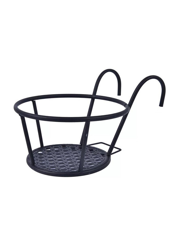 

Generic Wrought Iron Hanging Railing Basket Flower Pot Holder, Black