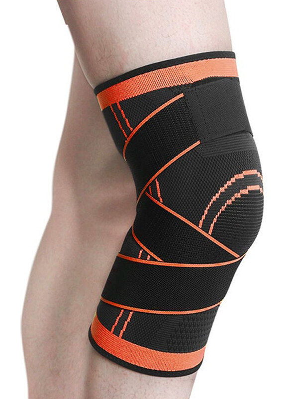 

Generic 2 Piece Basketball Unisex Knee Brace Compression Sleeve Pad with Knitted Adjustable Straps, Medium, Y17434C-M-KM, Black/Orange