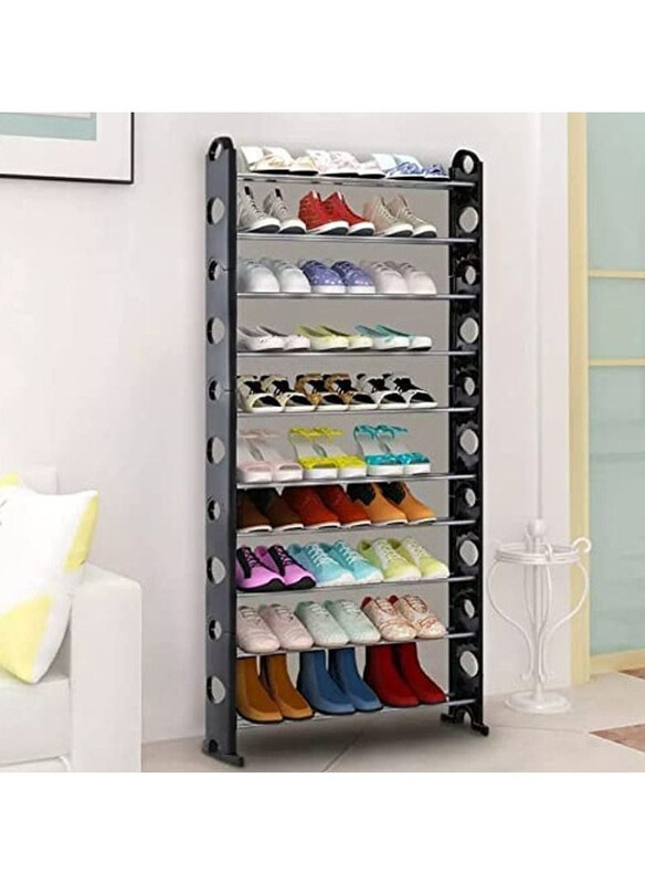 

Generic 10-Layer Heart Shape Metal Shoe Rack, Black/Silver