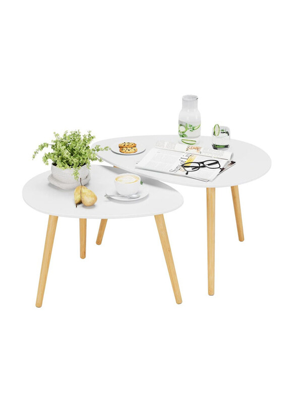 

Dubaigallery Triangle Nest Coffee Table Set with Sturdy Legs, 2 Pieces, White/Beige