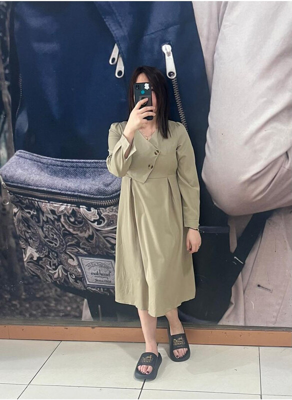 

DubaiGallery Casual Flared Tank Solid Colour Cotton Skater Swing Sleeveless Midi Dress for Women, Khaki