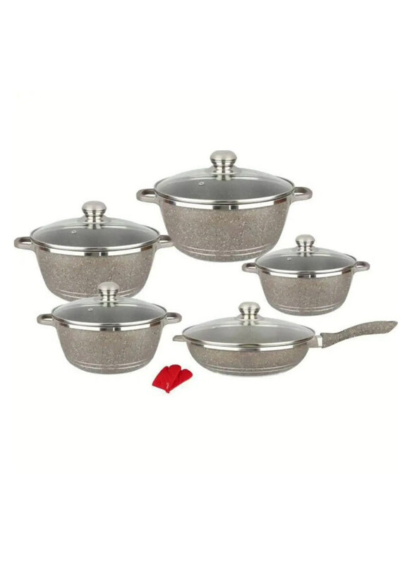

Mbh 12-Piece Durable Non-Stick Granite Coating Cookware Set, Silver/Clear
