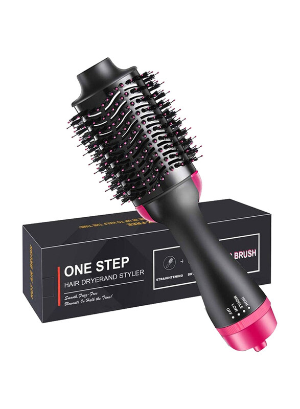 

One Step 3-in-1 Hair Dryer & Styler Brush with Ceramic Coating, Black/Pink