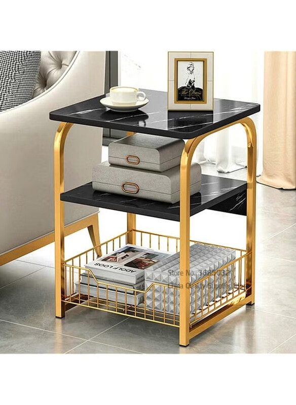 

DubaiGallery Modern 3 Tier Coffee Table, Black/Gold