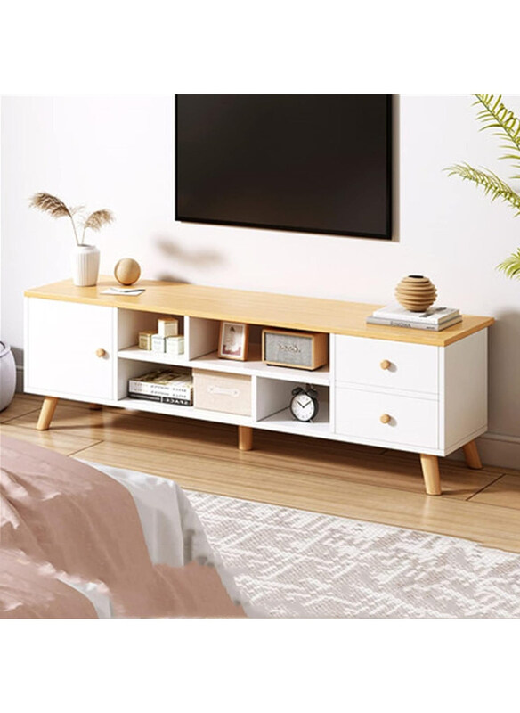 

DubaiGallery TV Racks with Cabinet Elegant TV Stand Wood Cabinet for Living Room, White/Beige