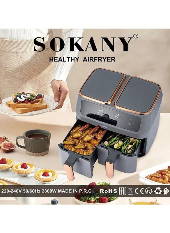 

Sokany 8L SK-ZG-8030 Two Zones Cyclonic Air One-Pot Dual-Use Air Fryer, 2800W, Grey