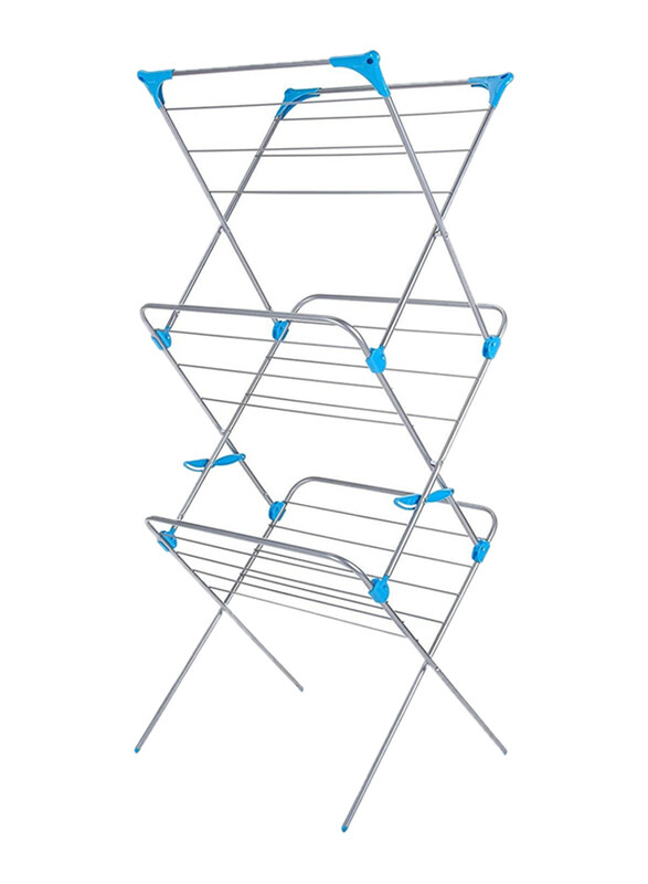 

DubaiGallery 3 Tier Steel Folding Concertina Clothes Airer Laundry Horse Dryer Ideal for Indoor Outdoor, Blue/Silver