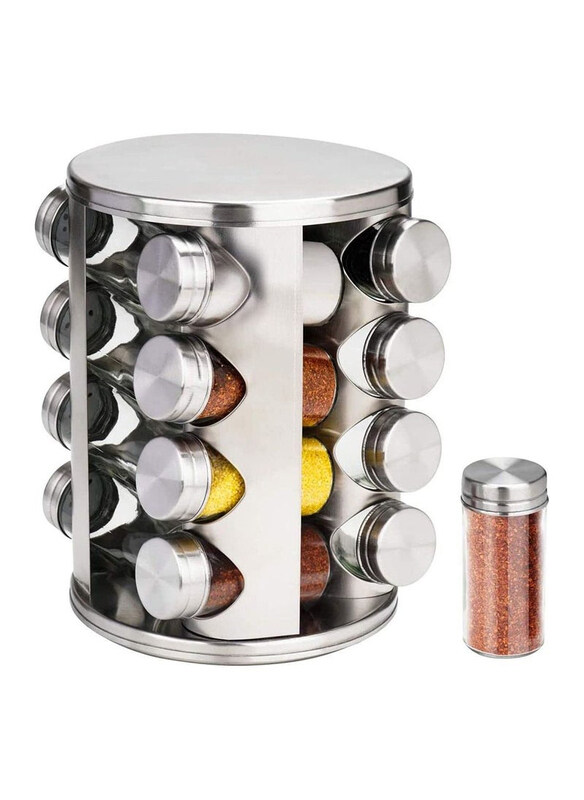

Generic Stainless Steel Rotating Spice Rack Organizer with 16 Jars, Silver