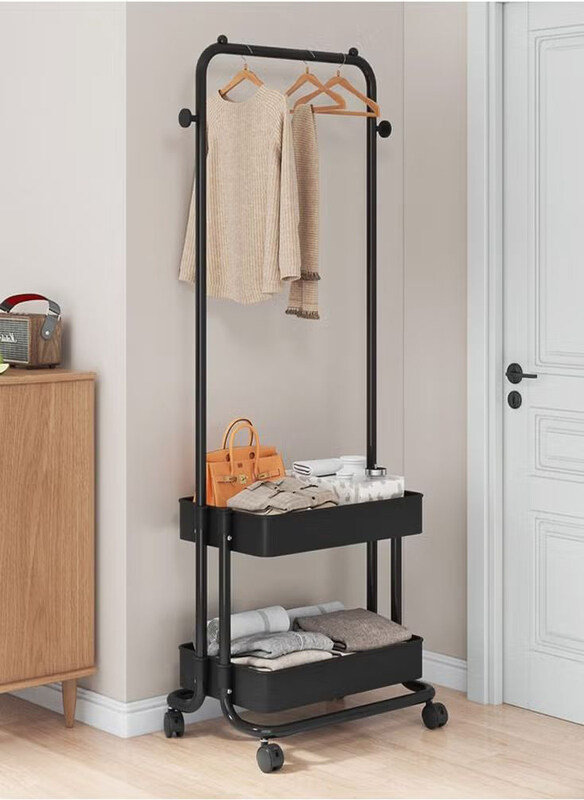 

DubaiGallery 2 Layers Storage Basket Standing Clothes Organizer Rack, Black