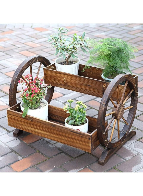 

DubaiGallery Garden Planter Vegetable Raised Planter Multi-Layer Removable Anti-Corrosion Carbonized Wood Plant Based Flowers, Brown