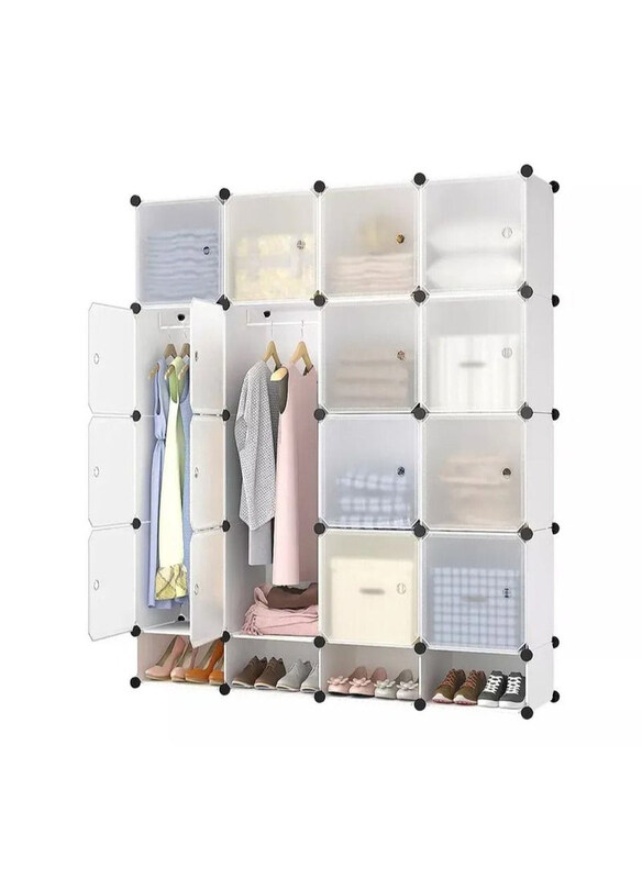 

DubaiGallery 16 Cube Plastic Shoe Storage Organizer Units Stackable Shoe Organizing Rack, White