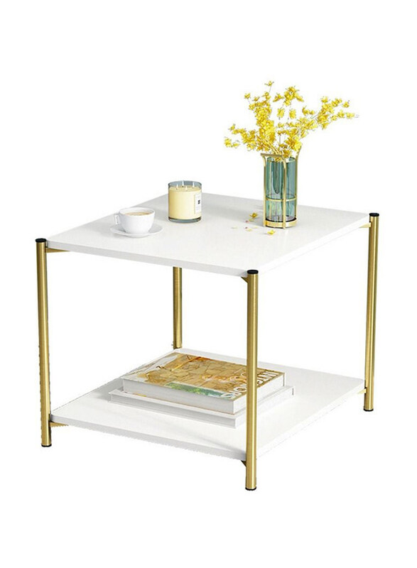 

Generic Metal Bedside Round End Square Coffee Table with Nordic Marble Glass, White/Gold