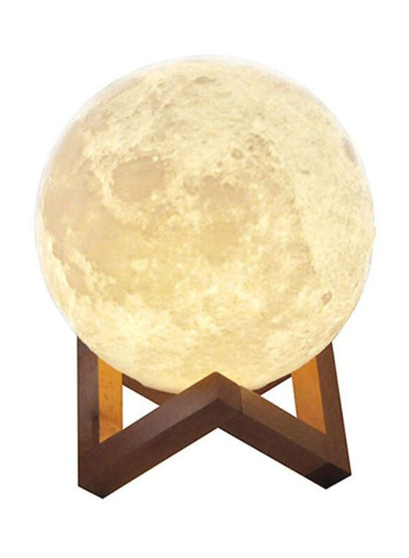 

Generic 3D Printed LED Moon Light Lamp with Wood Stand, 18cm, White/Yellow