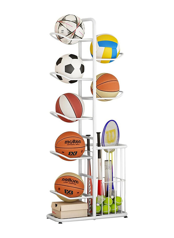 

DubaiGallery Basketball Display Rack with Storage Basket, White