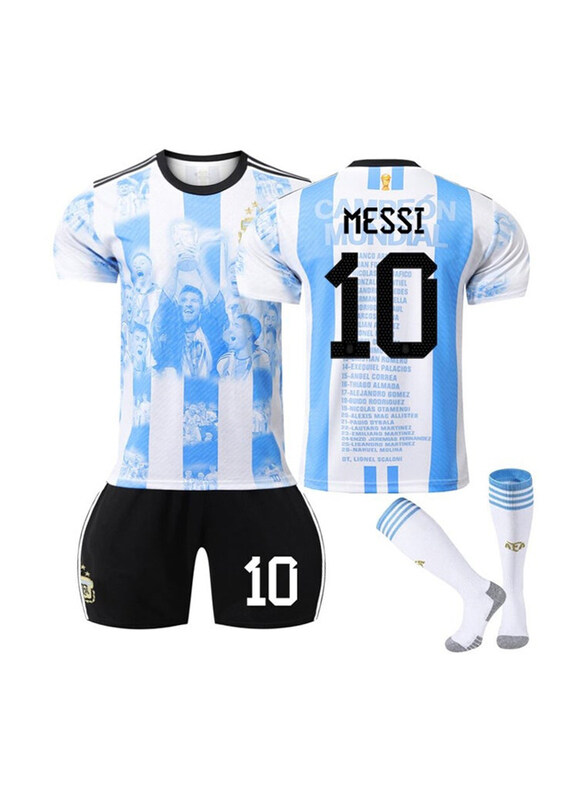 

DubaiGallery Argentina Football Team Messi No.10 World Fans Jersey with Shorts & Socks Unisex, Sly Blue/White/Black