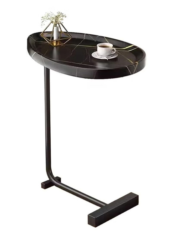 

DubaiGallery Simple & Modern Corner Sofa Aesthetic Standing Side Oval Coffee & Tea Table with Wood Floor Design, Black