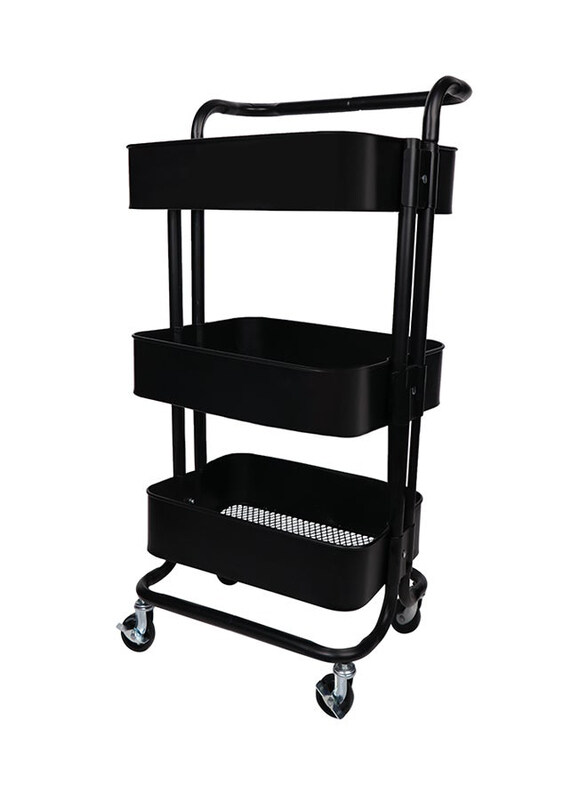 

Mowaein Multipurpose 3-Tier Storage Trolley Cart with Shelf and Wheels, Black