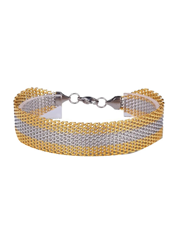 

Dubaigallery Fashion Jewellery 2cm Wide Braiding Flat Net Chain Bracelet for Women, Multicolour