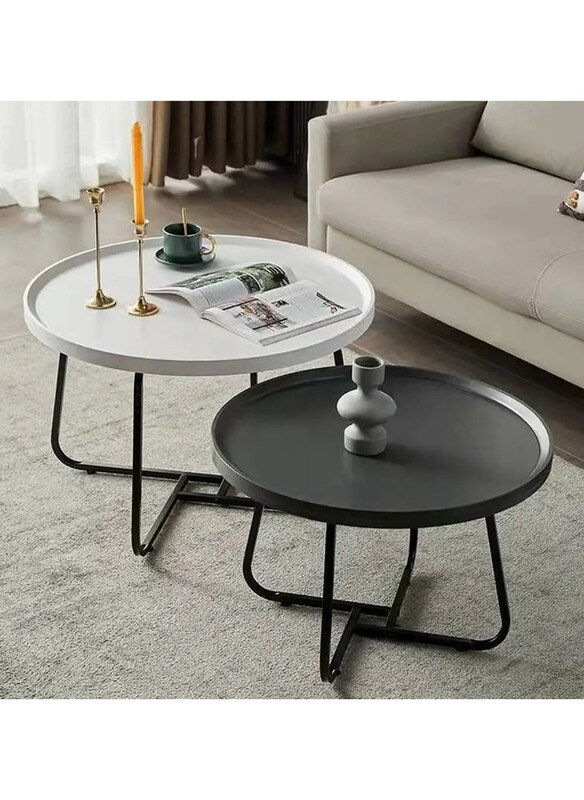 

DubaiGallery Nordic Round Nesting Table Small Coffee Table, White/Black