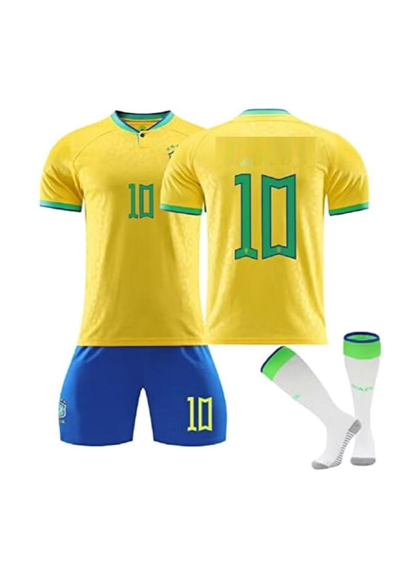 

DubaiGallery National Team Jersey Round Neck T-Shirt with Socks Printed Sports Short Sleeve Uniform T-Shirt Kit Suit, Yellow/Blue