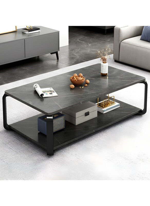 

DubaiGallery Metal Sofa Side Coffee Table with Open Front Storage Compartment, Black