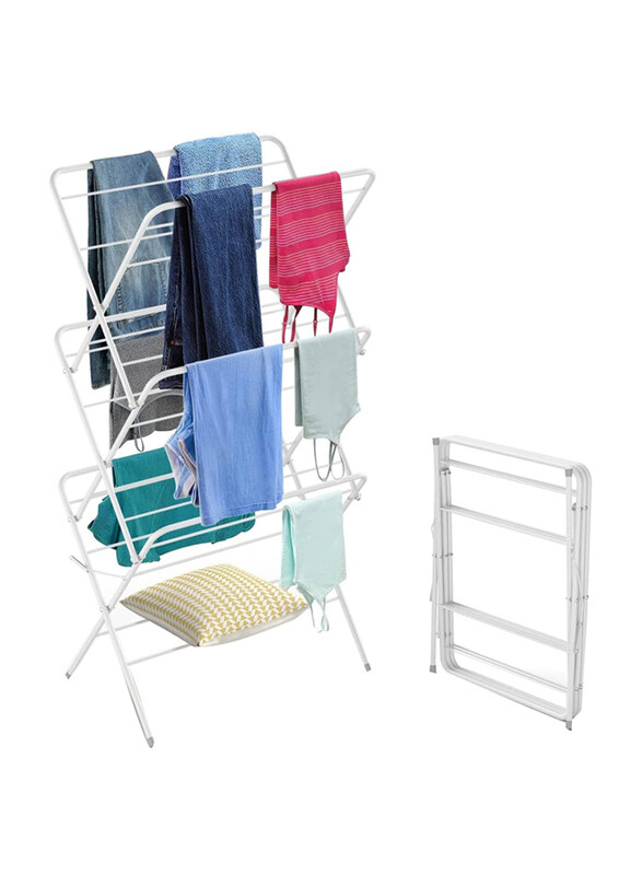 

DubaiGallery 3 Tier Steel Folding Concertina Clothes Airer Laundry Horse Dryer Ideal for Indoor Outdoor, White