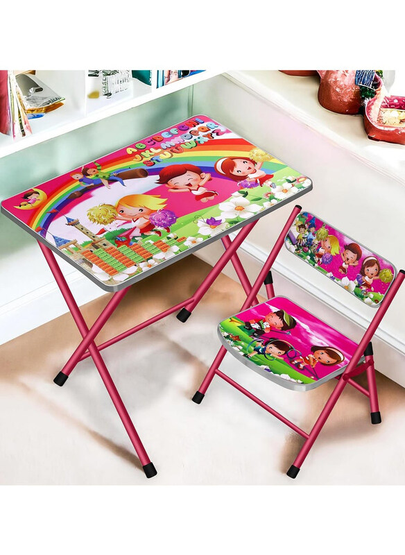 

DubaiGallery Kids Folding Portable Study Table and 1 Chair Set, Multicolour