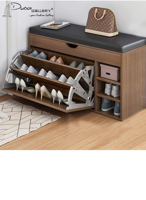 

DubaiGallery 54cm Shoe Storage Bench with Hidden Leather Entryway Modern Entry Decorative Shoe Rack, Brown