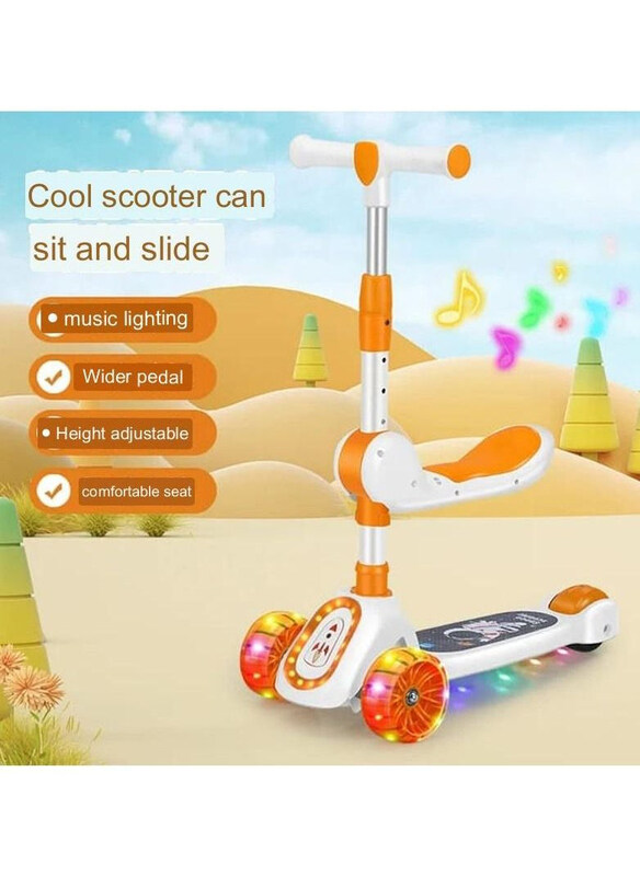 

Generic 2-in-1 Music & Light Foldable Seat Kick Scooter, One Size, Orange