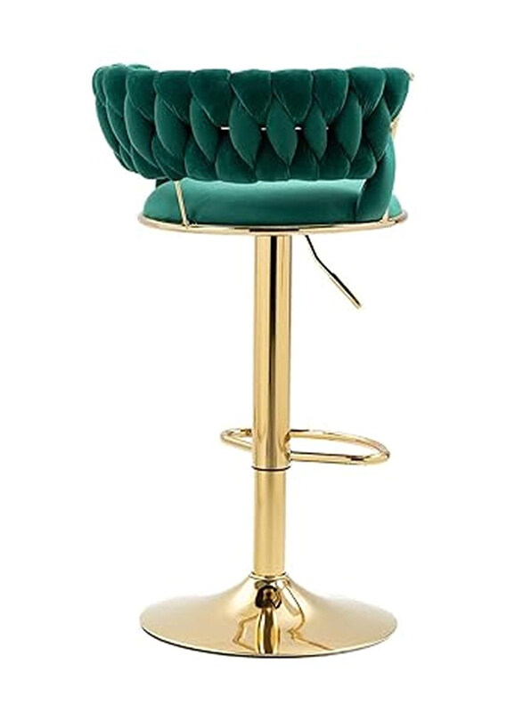 

DubaiGallery Swivel Golden Bar Chair Adjustable 360" Rotating Gold Metal High Stool With Backrest, Gold/Green