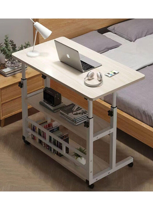 

DubaiGallery Adjustable Portable Laptop Office Desk with Wheels and Storage, Beige
