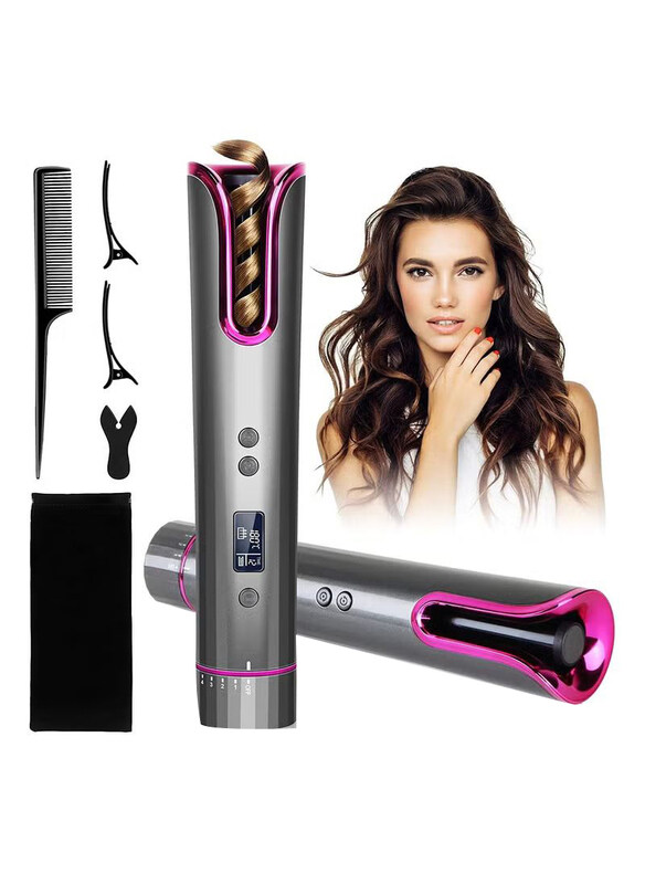 

Generic USB Cordless Wireless Automatic Ceramic Hair Curler Iron Waver Wand, Grey/Pink